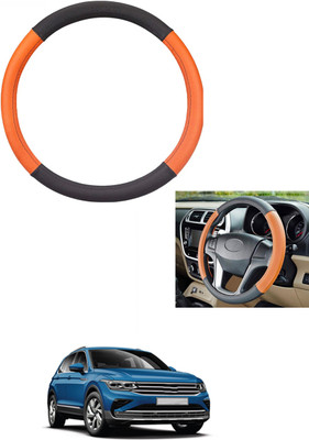 MATIES Steering Cover For Volkswagen Universal For Car(Tan/Black, Leather)