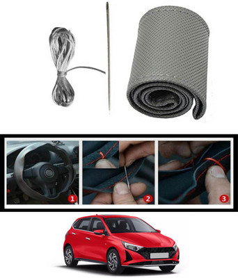 monolive Hand Stiched Steering Cover For Hyundai i20(Grey, Leatherite)