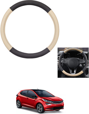 MATIES Steering Cover For Tata Universal For Car(Beige/Black, Leather)