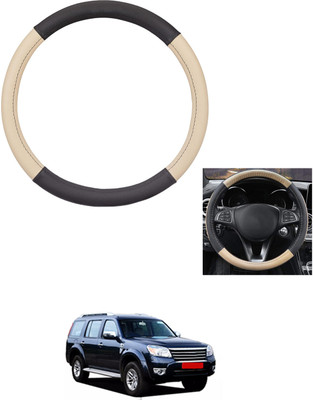 MATIES Steering Cover For Ford Universal For Car(Beige/Black, Leather)