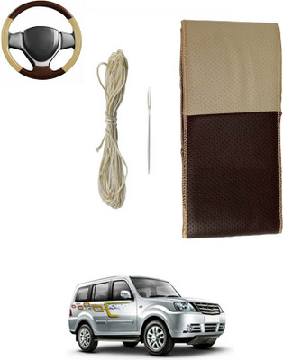monolive Hand Stiched Steering Cover For Tata Sumo(Brown/Beige, Leatherite)