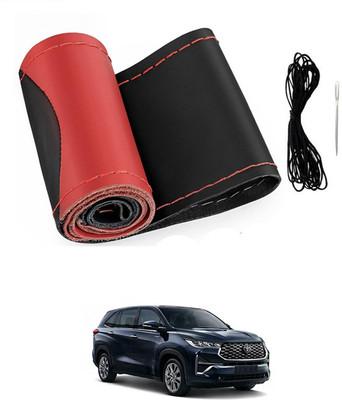 MATIES Hand Stiched Steering Cover For Toyota Universal For Car(Red/Black, Leatherite)