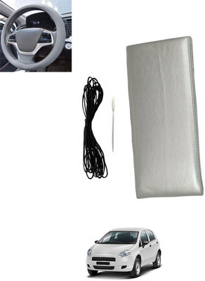 monolive Hand Stiched Steering Cover For Fiat Punto(Silver, Leatherite)