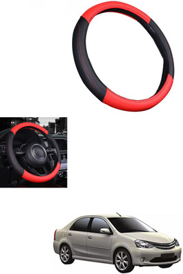 MATIES Steering Cover For Toyota Etios Liva(Red/Black, Leather)