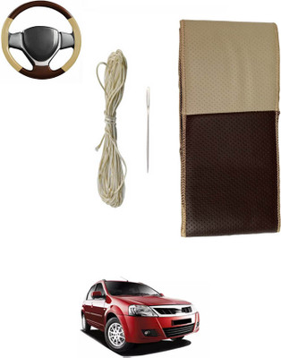 MATIES Hand Stiched Steering Cover For Hyundai Verna(Beige/Brown, Leatherite)