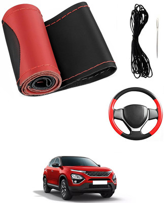 MATIES Hand Stiched Steering Cover For Tata Universal For Car(Red/Black, Leatherite)