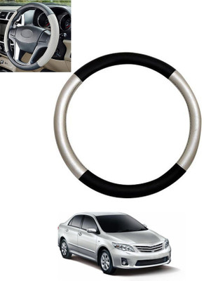 monolive Hand Stiched Steering Cover For Toyota Altis(Silver/Black, Leatherite)