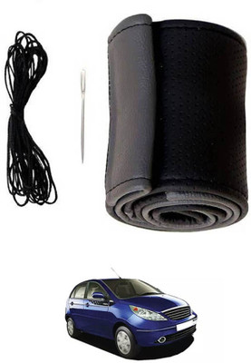 MATIES Hand Stiched Steering Cover For Tata Vista(Black/Grey, Leatherite)