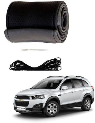 RKPSP Hand Stiched Steering Cover For Universal For Car Captiva(Black/Grey, Leatherite)