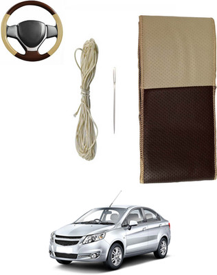 ABJD Hand Stiched Steering Cover For Chevrolet Santro(Beige, Brown, Leatherite)