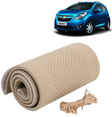 Kingsway Hand Stiched Steering Cover For Chevrolet Beat(Beige Color with Beige Thread, Leatherite)