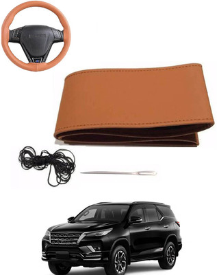 MATIES Hand Stiched Steering Cover For Toyota Fortuner(Tan, Leatherite)