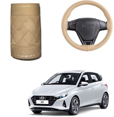 Autocom Hand Stiched Steering Cover For Hyundai i20(Beige, Leather)
