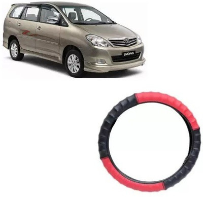 OOLTAH PAHIYA Hand Stiched Steering Cover For Toyota Innova(Red & Black, Leatherite)