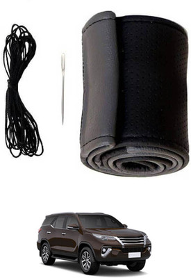 MATIES Hand Stiched Steering Cover For Toyota Universal For Car(Black/Grey, Leatherite)