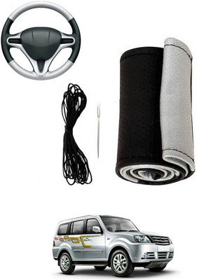 MATIES Hand Stiched Steering Cover For Tata Sumo Grande(Silver, Black, Leatherite)
