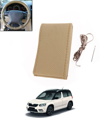 ABJD Hand Stiched Steering Cover For Toyota Yeti(Beige, Leatherite)