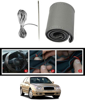 monolive Hand Stiched Steering Cover For Hyundai Sonata(Grey, Leatherite)