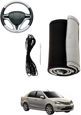 MATIES Hand Stiched Steering Cover For Toyota Etios Liva(Silver, Black, Leatherite)
