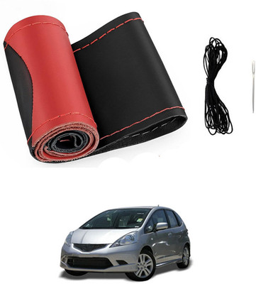 ABJD Hand Stiched Steering Cover For Hyundai Jazz(Red, Black, Leatherite)