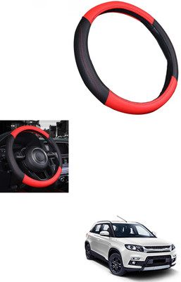 MATIES Steering Cover For Universal For Car Universal For Car(Red/Black, Leather)