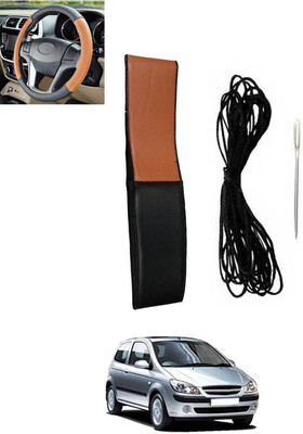 monolive Hand Stiched Steering Cover For Hyundai Getz(Tan, Black, Leatherite)