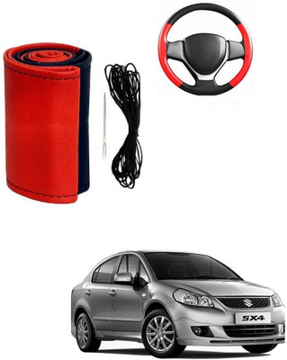 ARNEJA Hand Stiched Steering Cover For Maruti SX4(Red, Black, Leather)