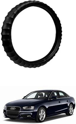 FKOK Hand Stiched Steering Cover For Audi A4(Black, Leatherite)