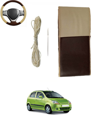 ABJD Hand Stiched Steering Cover For Chevrolet Universal For Car(Beige, Brown, Leatherite)