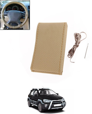 ABJD Hand Stiched Steering Cover For Universal For Car Etios Cross(Beige, Leatherite)