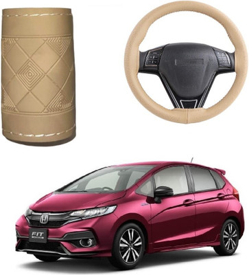 ARNEJA Hand Stiched Steering Cover For Honda Jazz(Beige, Leather)