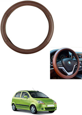 MATIES Steering Cover For Chevrolet Spark(Brown, Leather)