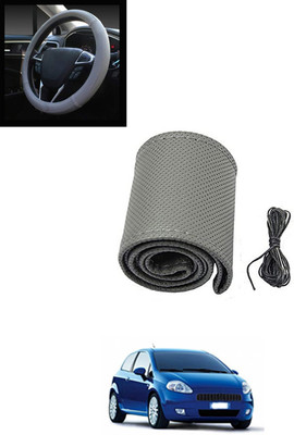MATIES Hand Stiched Steering Cover For Fiat Grand Punto(Grey, Leatherite)