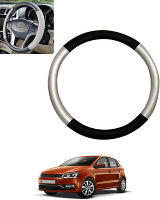 monolive Hand Stiched Steering Cover For Volkswagen Polo(Silver/Black, Leatherite)
