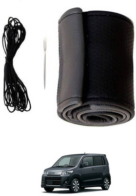 MSNP Hand Stiched Steering Cover For Universal For Car WagonR Stingray(Grey Black, Leatherite)