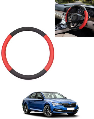 AYW Steering Cover For Skoda Superb(Red/Black, Leatherite)