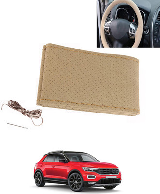 MATIES Hand Stiched Steering Cover For Volkswagen Universal For Car(Beige, Leatherite)