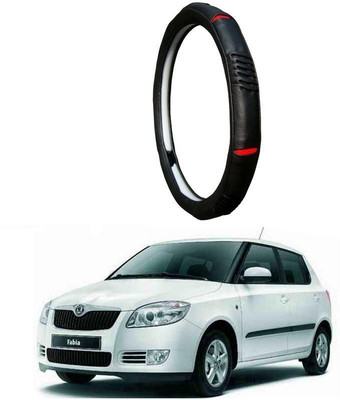 AUTO PEARL Steering Cover For Skoda Fabia(Diamond Black Red, Leatherite)