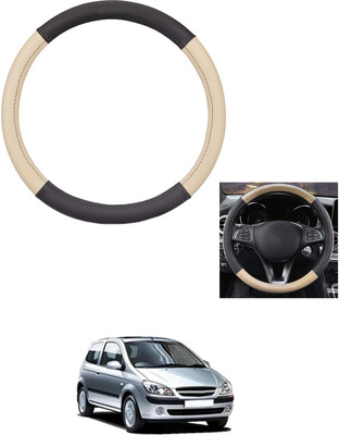 MATIES Steering Cover For Hyundai Getz(Beige/Black, Leather)