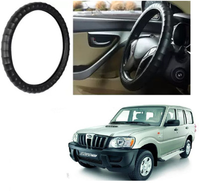 OOLTAH PAHIYA Hand Stiched Steering Cover For Mahindra New Scorpio(Black, Leatherite)