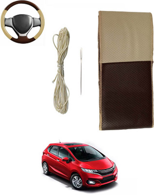 MATIES Hand Stiched Steering Cover For Honda Jazz(Beige/Brown, Leatherite)