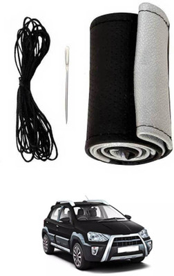 monolive Hand Stiched Steering Cover For Toyota Etios Cross(Silver/Black, Leatherite)
