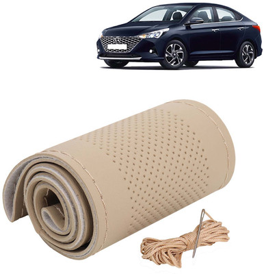 Kingsway Hand Stiched Steering Cover For Hyundai Verna(Beige Color with Beige Thread, Leatherite)