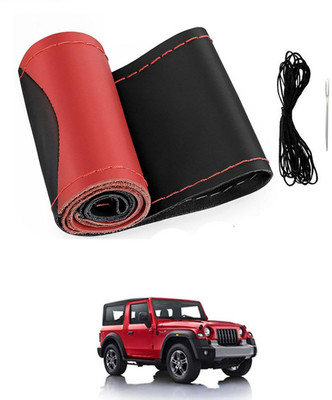 MATIES Hand Stiched Steering Cover For Mahindra Thar(Red/Black, Leatherite)