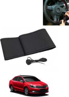 MATIES Hand Stiched Steering Cover For Skoda Rapid(Black, Leatherite)