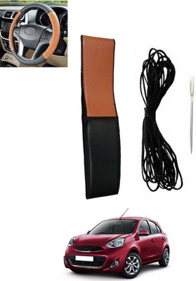 monolive Hand Stiched Steering Cover For Nissan Micra(Tan, Black, Leatherite)