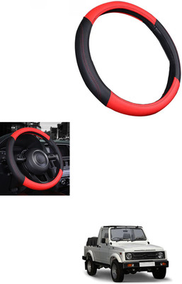 MATIES Steering Cover For Universal For Car Gypsy King(Red/Black, Leather)