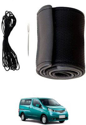 MSNP Hand Stiched Steering Cover For Nissan Evalia(Grey Black, Leatherite)