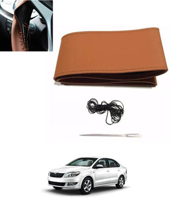 MATIES Hand Stiched Steering Cover For Skoda Rapid(Tan, Leatherite)