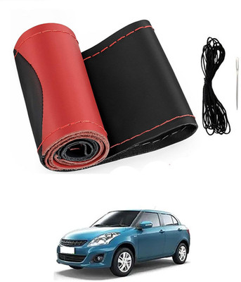 MSNP Hand Stiched Steering Cover For Universal For Car Swift Dzire(Red & Black, Leatherite)